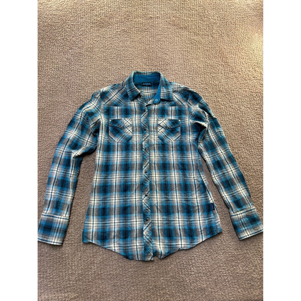 Kuhl Womens Blue Plaid Flannel Snap Front Western Shirt XS Long Sleeve Cotton